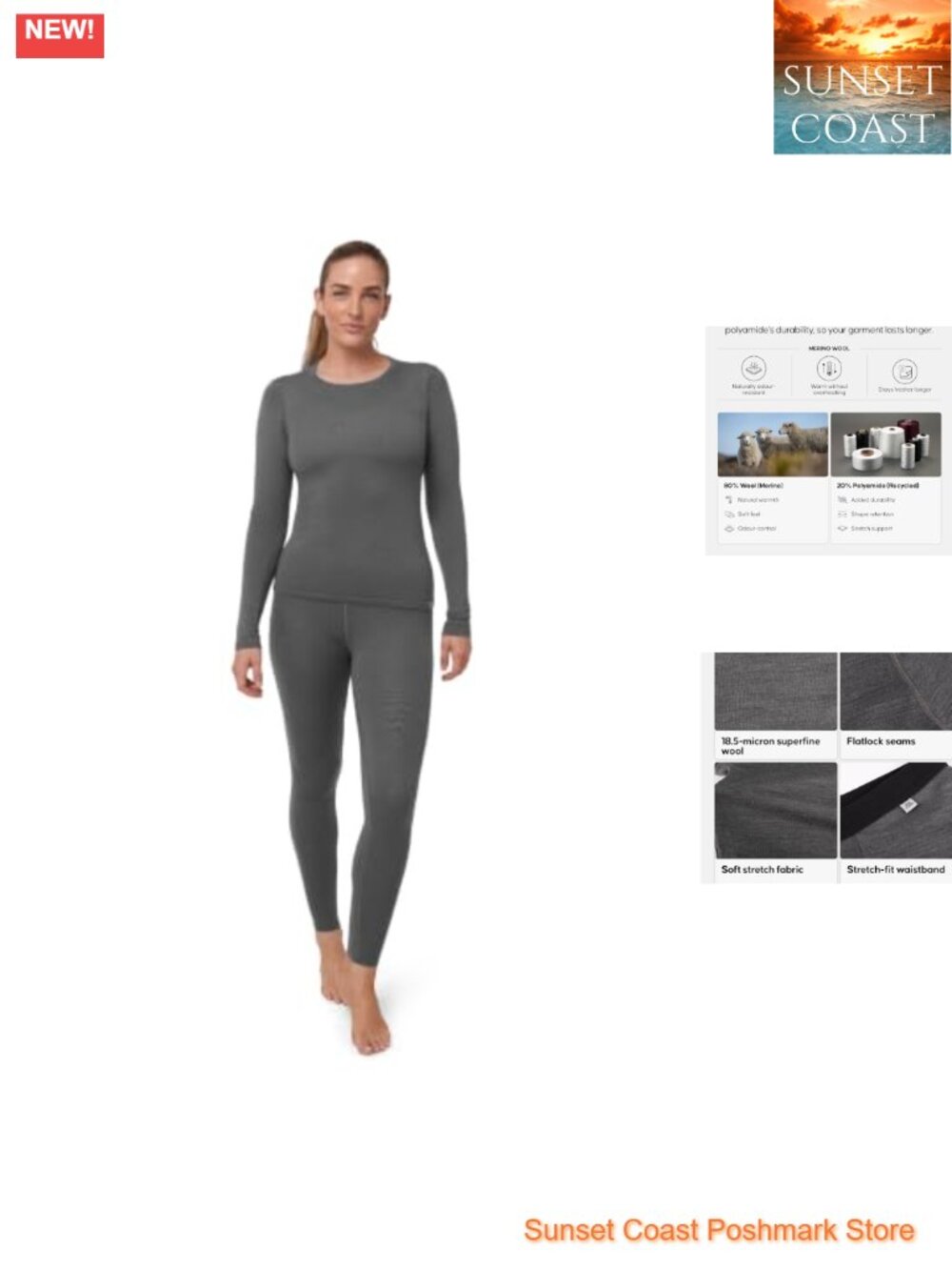Merino Wool Base Layer Set Thermal Underwear Long Sleeve Shirt Leggings